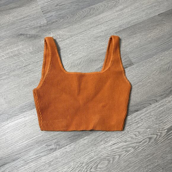 Aritzia Babaton Sculpt Knit Square Neck Cropped Tank Top Medium Orange Ribbed - Picture 1 of 5